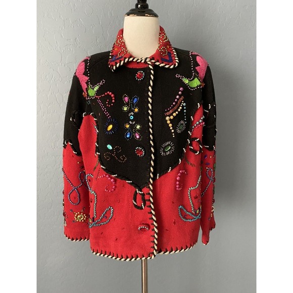 Michael Simon Vintage 90s Western Music Beaded Jewel Sweater Jacket Rockabilly 2 - Picture 11 of 11